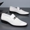 New Fashion Leather Men's Sandals Leather Shoes Summer Leather Holes Breathable Hollowed Out White Business Dress Casual Shoes