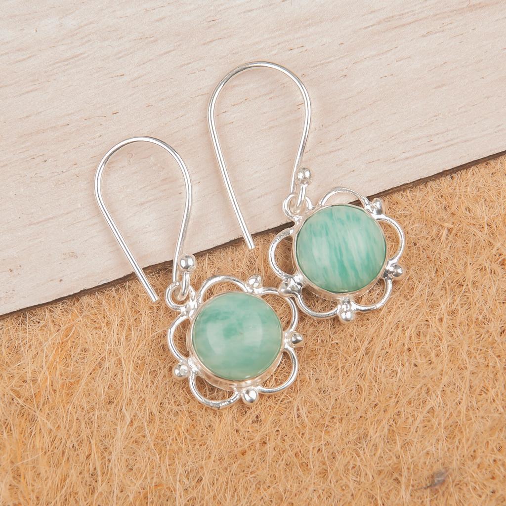 Natural Amazonite Gemstone 925 Sterling Silver Jewelry Handcrafted Earrings1.40" EE-56-21