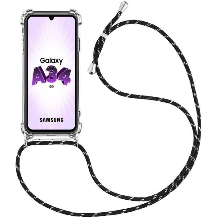 Coque pour Samsung Galaxy A34 5G - Protection Renforcé TPU Antichoc avec Cordon Noir