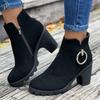 2024 Plus Size Shoes Female Ankle Women's Boots Retro Modern Boots Women Metal Decoration Round Toe Chunky Heels Side Zip Shoes