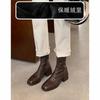 Cowhide~ Short Boots Women's Brown Korean Small Ankle Boots Martin Boots Chelsea Skinny Boots Women's French High Heels Autumn and Winter