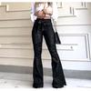 European And American High Waisted Slightly Elastic Lace Up Flared Pants, Wide Leg Pants, Women'S Jeans