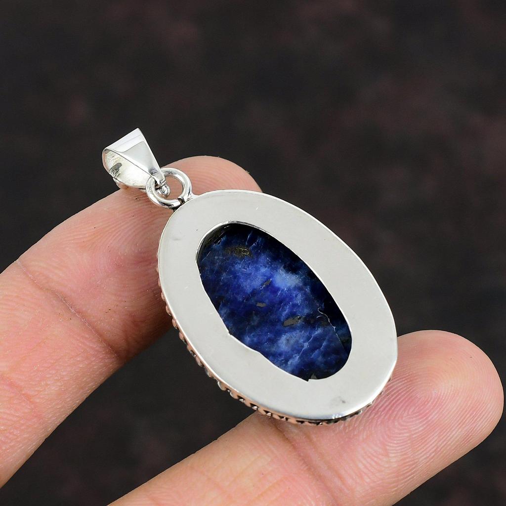 Sodalite Pendant Genuine Gemstone Pendant 925 Sterling Silver Pendant Handmade Pendant Sodalite Jewelry For Her Gift For Mom Elegant Jewelry