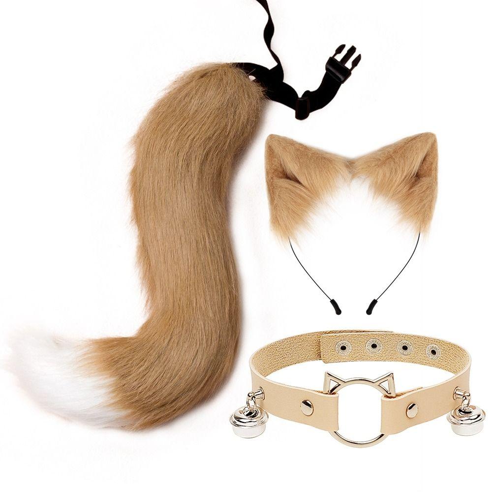 Simulation Fake Fox Wolf Tail Masquerade Party Ears Hair Hoop Novelty Tail Set Halloween Day
