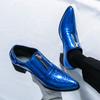 New Men's Blue Black ZIp Pointed Patent Leather Casual Shoes Loafers Moccasins Wedding Dress Prom Flats Zapatillas Hombre