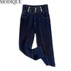 MODIQUE Spring Plus Size Women Vintage High Waist Elastic Straight Button Decoration Long Jeans Lady Basics Casual Pants Trousers