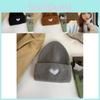 Heart Embroidered Knit Beanie Soft Cotton Hat For Women Warmth Winter