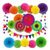 Hanging Paper Fans Party Decoration Pom Poms Flowers,Garland String Polka Dot and Triangle Bunting Flag Packs for Birthday Baby Shower Wedding