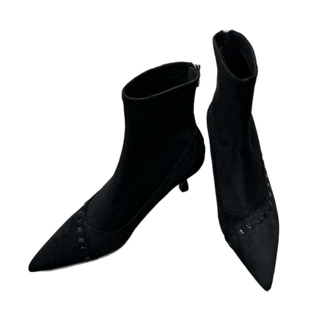 6677-11 Rear Zipper Thick Heel Short Boots Women's 2025 Autumn and Winter New Outer Wear Versatile Soft Bottom Square Head Martin Boots