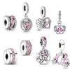 Silver 925 Pink Pavé Clip Family Tree Halo Hearts Scooter Dangle Bead Charm Fit Bracelet Jewelry for Women