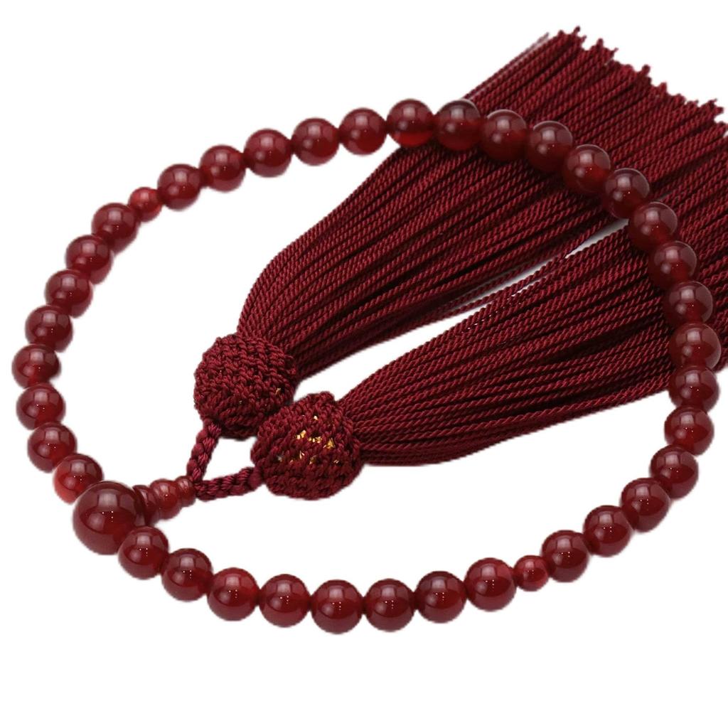 Women's Buddhist Prayer Beads, Kyoto Style, Agate with Silk Tassel, Suitable for All Sects, Ideal for Informal Funerals, Buddhist Altars, Buddhist