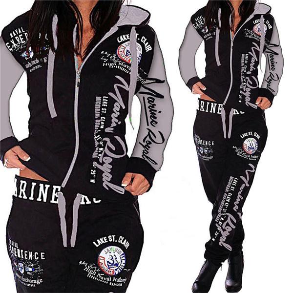 Fashion Women Clothing Women Hooded Tracksuit Printing Fashion Sets Sportswear Athletic Sets