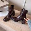 Coarse Heel Heightening Martin Boots Women's 2025 New Versatile Side Zipper Lace-up Short Boots Locomotive Knight Boots