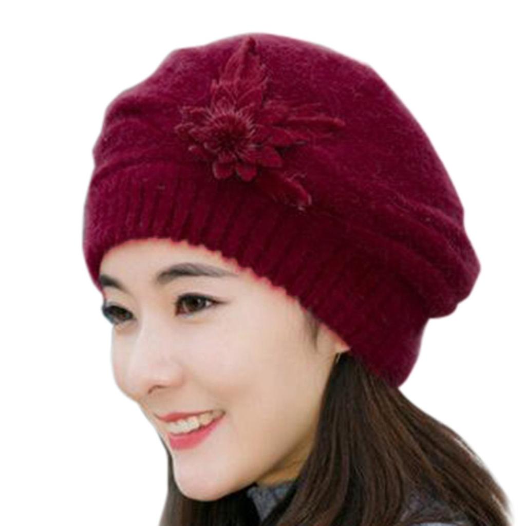 Fashion Womens Flower Knit Crochet  Hat Winter Warm Cap Beret