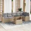 VidaXL 7-piece Garden Sofa Set with Beige Cushions Poly Rattan 3348656