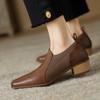 2024 Autumn New Genuine Leather Thick Heel High Heels Women's Naked Boots Retro Brown Knitted British Style Small Leather Shoes
