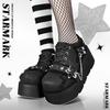 Punk Metal Chain Chunky Platform Ankle Boots Women Autumn Y2K Thick Bottom Denim Boots Woman Black Gothic Lolita Shoes