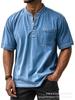 Men's Light Blue Short Sleeve Henley Shirt with Chest Pocket