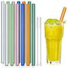 12Pcs Reusable Glass Straws Set with Cleaning Brush Colorful Glass Eco-Friendly Drinking Straws for Milkshake Smoothie Coffee