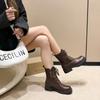 Fashion Women's Shoes 2024 Side Zipper Women's Boots Fashion Front Lace-up Modern Boots Women New Round Toe Square Heel Mid-Calf Boots