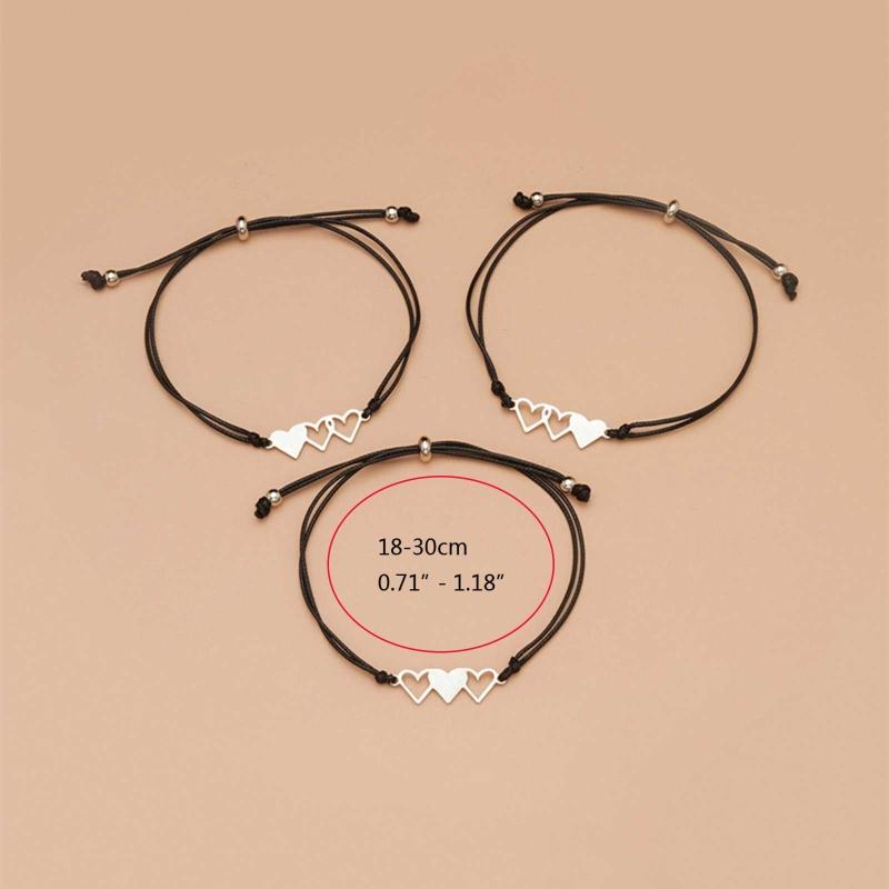 95AB 3Pieces Promise Matching Relationship Bracelets Sister Heart Bracelets Jewelry Gifts for Women Twins Daughters Family