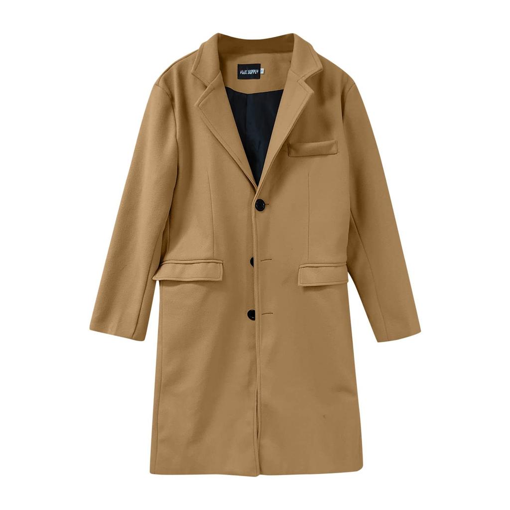 Mens Single Breasted Trench Coat Winter Wool Blend Oversized Warm Lapel Work Business Jacket Outerwear