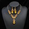 Women Necklace Earrings Set Luxury Symmetric Retro Rhinestone Hollow Out Anti-allergy Hanging