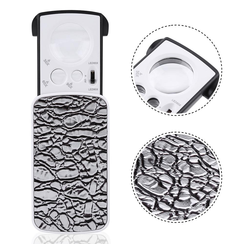 30x / 60x / 90x увеличительное стекло ювелирная оптическая лупа ювелирная светодиодная лупа