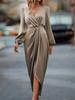 Spring Summer Women's Long Sleeved Dress New Style with Slit Irregular Long Skirt Women's Fashionable Lantern Sleeve Dress