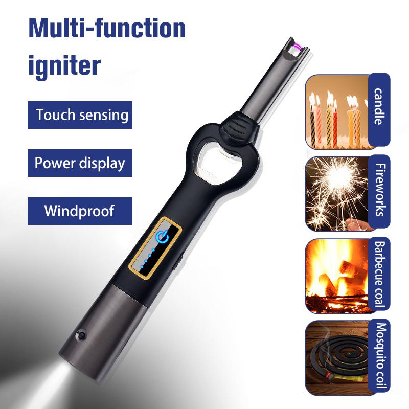 Multi Windproof Lighter BBQ Bottle Opener Arc Lighter USB Rechargeable Electric Lighter for Led Light Safety Kitchen Lighter