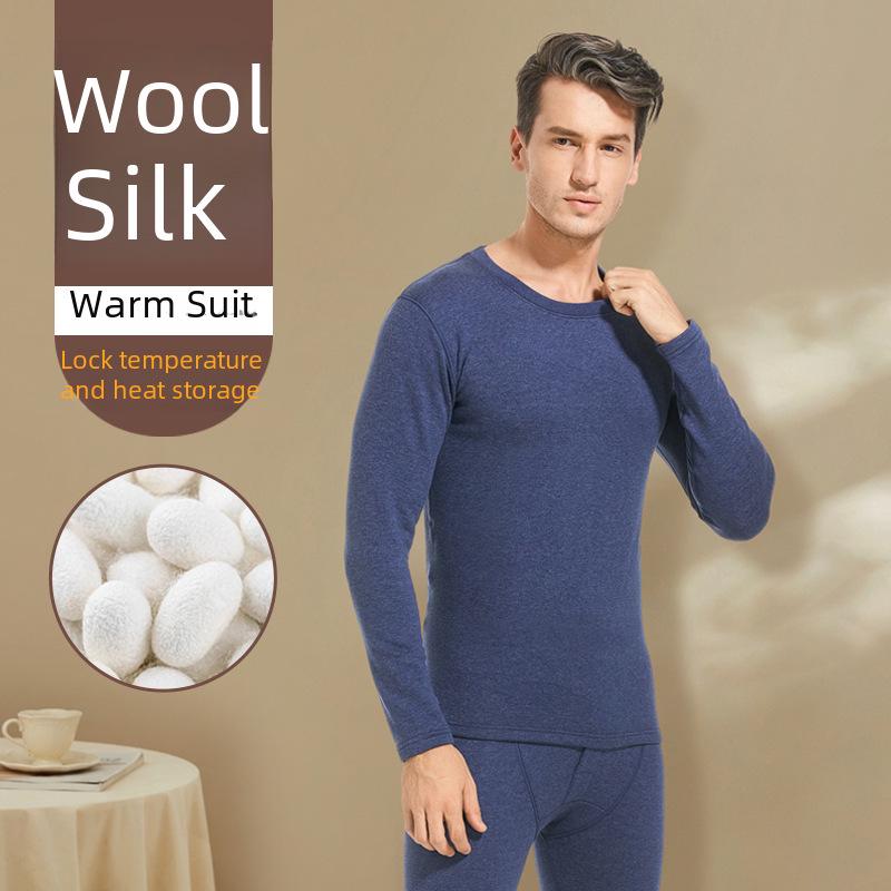 Men's Silk Cashmere Thermal Underwear Set: Velvet-Enhanced for Autumn and Winter