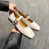 Fashion Elegant Retro Square Toe Mary Jane Flat Bottom Single Shoes Casual Soft Leather Ballet Women's Flats Comfortable Solid Mocasines