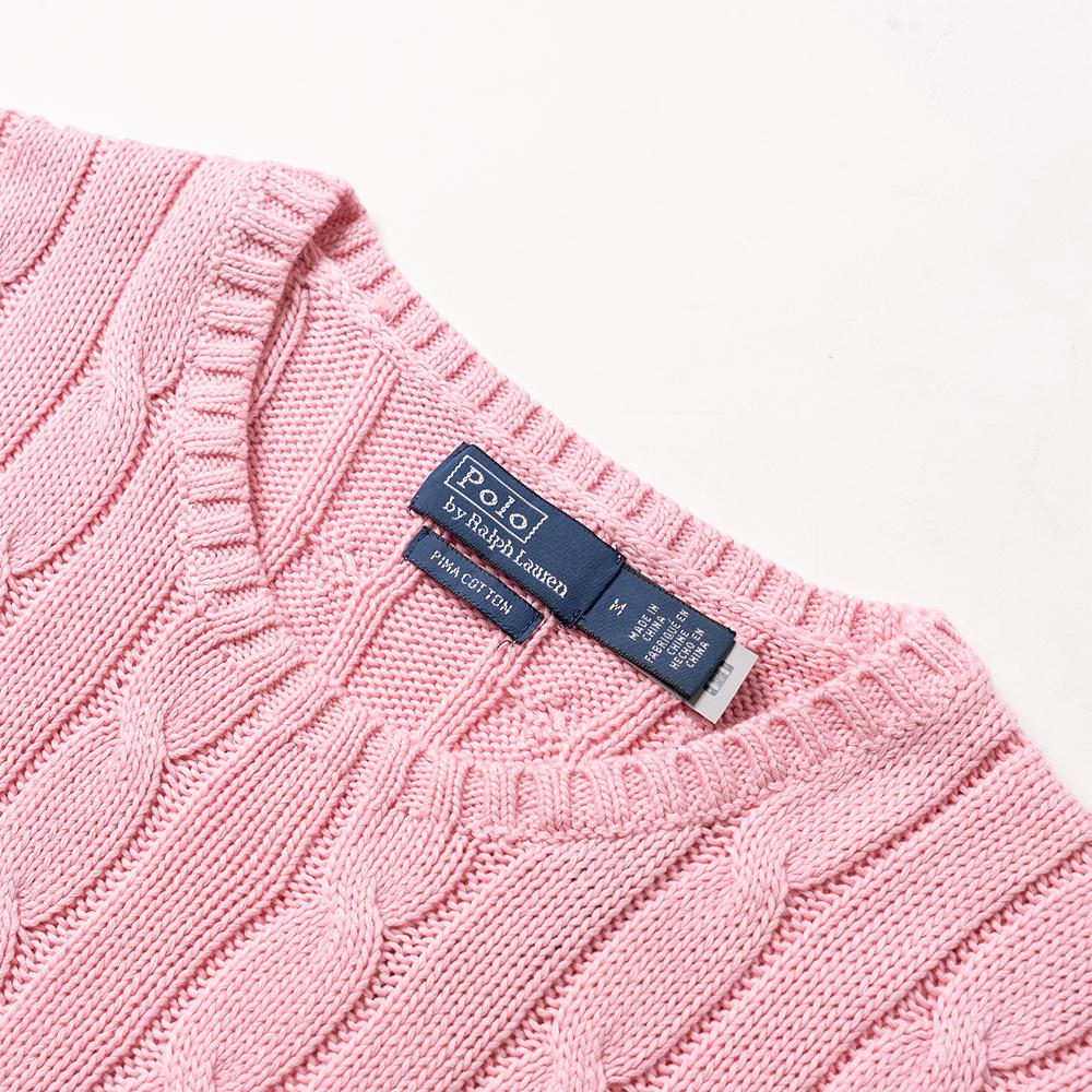 Polo Ralph Lauren SS23 Solid Color Logo Embroidered Slim Fit Cable Knit Sweater Women Sweater Pink WMPOSWENC020592-650