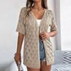 Women's Fashion Casual Hollow Short Sleeve Knitted Vacation Sunscreen Shirt Solid Color Cardigan Jacket
