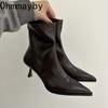 Fashion Women Slim Ankle Boots Fashion Elegant Pointed Toe Soft Leather Shoes Thin High Heel Autumn Winter Women's Morder Short Booties
