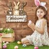 Yousheng Easter Welcome Door Sign Gnome Bunny Flower Egg Door Hanging Sign Front Door Hanger Wooden Spring Holiday Decorative Wall Plaque