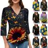 Women's V-neck Gradient Print Three-quarter Sleeve Fashion Top