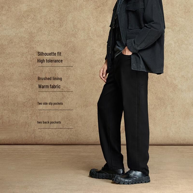 JACK&JONES Men's Solid Color Brushed Lined Wide-Leg Jeans