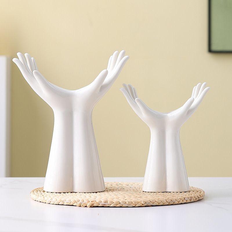 Creative Ceramic Hand-Shaped Vase – Porcelain Arm Palm Flower Holder for Home Decoration