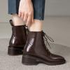 Fashion Stylish Single Boots Autumn New Square Toe Lace-Up Front Rear Zipper Anti-Slip Wear-Resistant Block Heel Short Boots