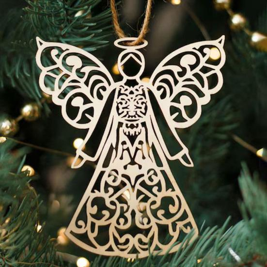 Wooden Angel Christmas Ornaments Rustic Angel Hanging Ornament with Hollow Design