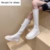 Winter Cotton Women's High Boots Fashion Soft Leather Back Zippers Long Botas Ladies Comfort Short Plush Knee High Booties