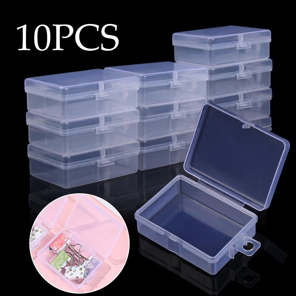 10Pcs Rings Rectangle Plastic Transparent Mini Boxes Container Storage Case Packaging Box