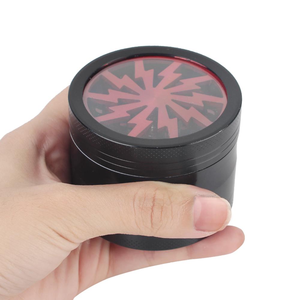 63MM 4-layer Manual Spice Cutter Aluminum Alloy Grinder Latest Lightning-Shaped Transparent