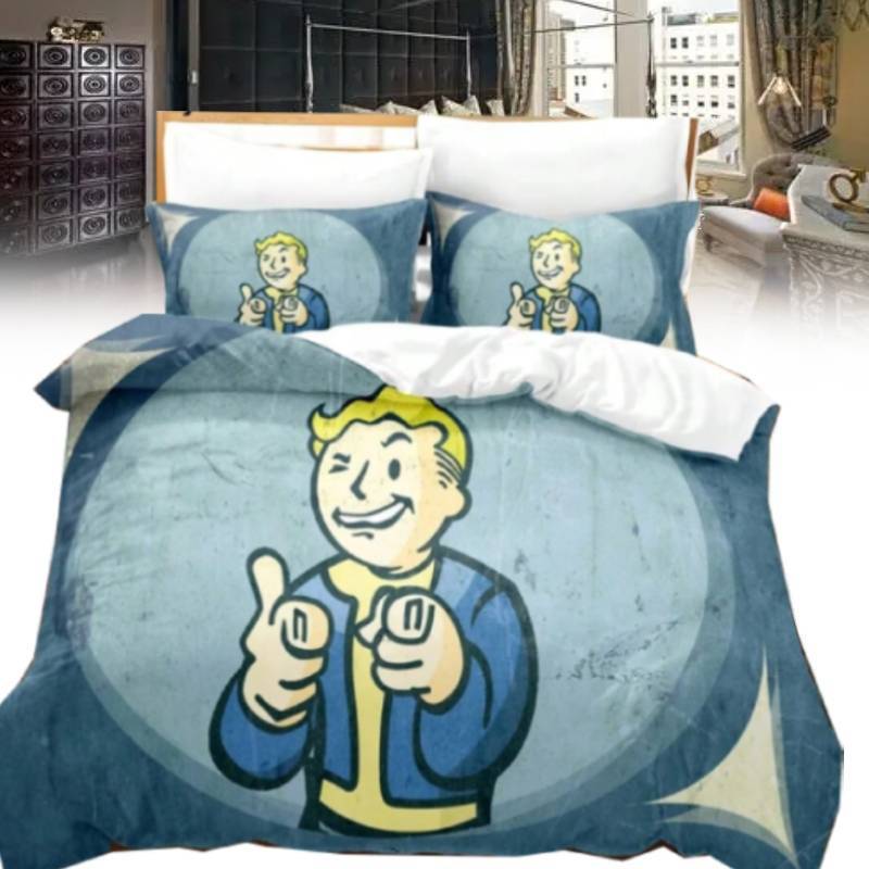 Fallout Vault Boy Printed Design Bedding Three Piece Set Childrens Use Bedroom