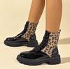 Fashion 2024 Lace Up Boots Women Leopard Mid Calf Boots Fashion Designer Shoes Comfortable Casual Mid Calf Boots Women Shoes for Women