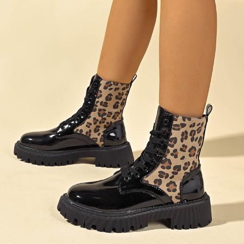 Fashion 2024 Lace Up Boots Women Leopard Mid Calf Boots Fashion Designer Shoes Comfortable Casual Mid Calf Boots Women Shoes for Women