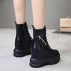 Fashion 11CM New Women Autumn Ankle Boots Increase Platform Zipper Sneakers Woman Leather Boots High Heels Winter Motorcycle Boots