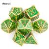 7 Pcs Green Golden Double Swords Metal Dice Solid Polyhedral Dice Set Suitable for Role-Playing RPG    Board Game