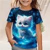 Kids Girls' T Shirt Gradient Sequins Kawaii Cat Short Sleeve O-Neck Pajamas for Children Clothes Girls from 2 To 7 Years Tee Top